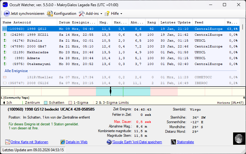 (100960) 1998 QS12 in OccultWatcher - Screenshot