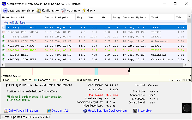 (113391) 2002 SG20 in OccultWatcher - Screenshot