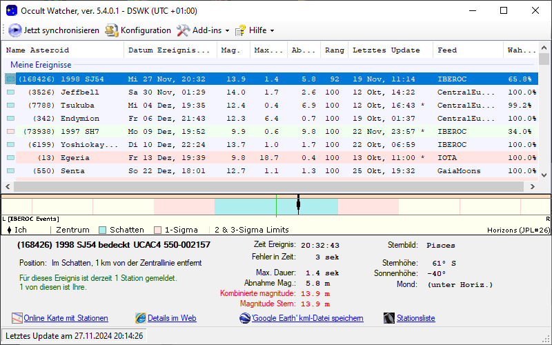 (168426) 1998 SJ54 in OccultWatcher - Screenshot