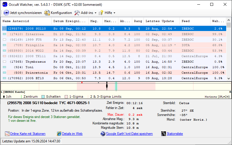 (295579) 2008 SG110 in OccultWatcher - Screenshot